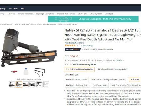 20422045 NUMAX 21 3 1 2  FULL ROUND HEAD FRAMING NAILER Hot on Sale