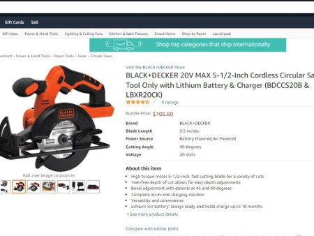 12622009 BLACK AN DECKER 20V LITHIUM ION 51 2 INCH  CIRCULAR SAW Supply