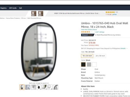 22822047 HUB MIRROR OVAL SHAPE 18 BY 24(BLACK ) Fashion