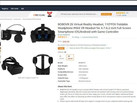 30922022 BOBOVRZ6 VIRTUAL REALITY HEADSET WITH FOLDABLE HEADPHONE Discount