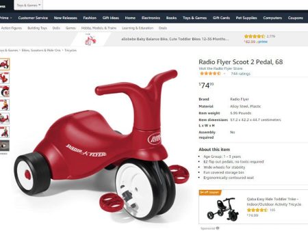 20422039 RADIO FLYER SCOOT 2 PEDAL RIDE ON For Sale